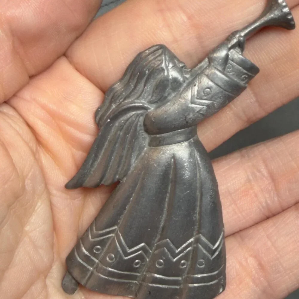 Angel Brooch Silver Tone Guardian Angel Figural Pin Vintage Style 3”